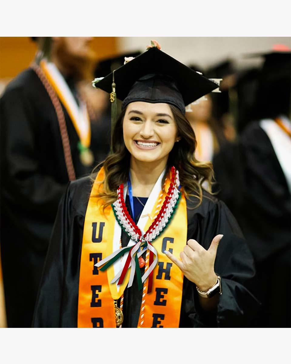 Graduation Leis with National Flag Color Ribbon Lei Braided Necklace - Graduation Seller