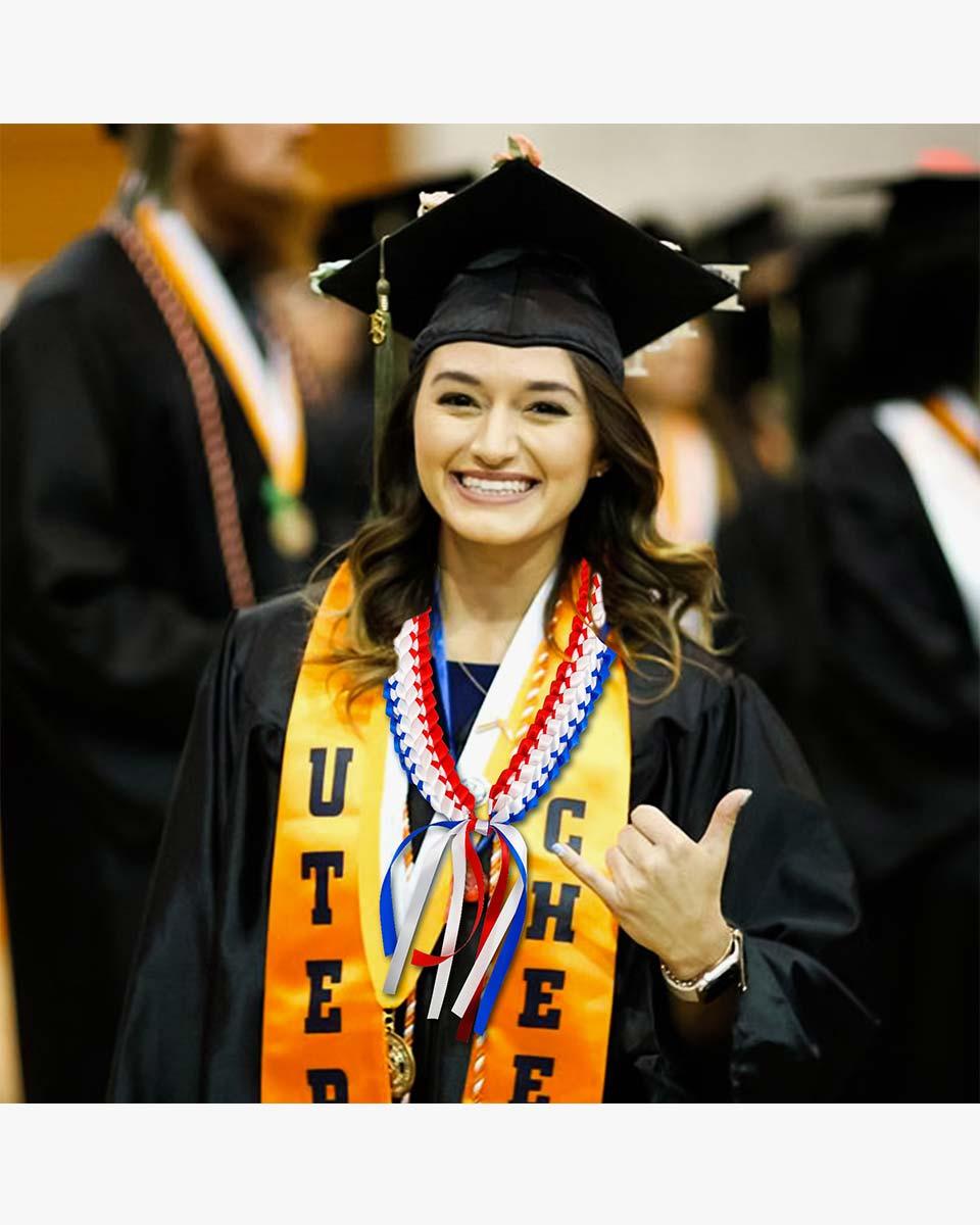 Graduation Leis with National Flag Color Ribbon Lei Braided Necklace - Graduation Seller