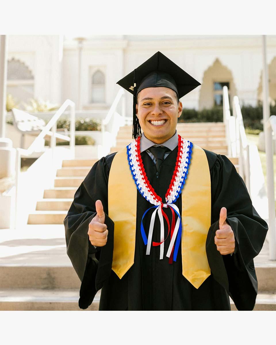 Graduation Leis with National Flag Color Ribbon Lei Braided Necklace - Graduation Seller