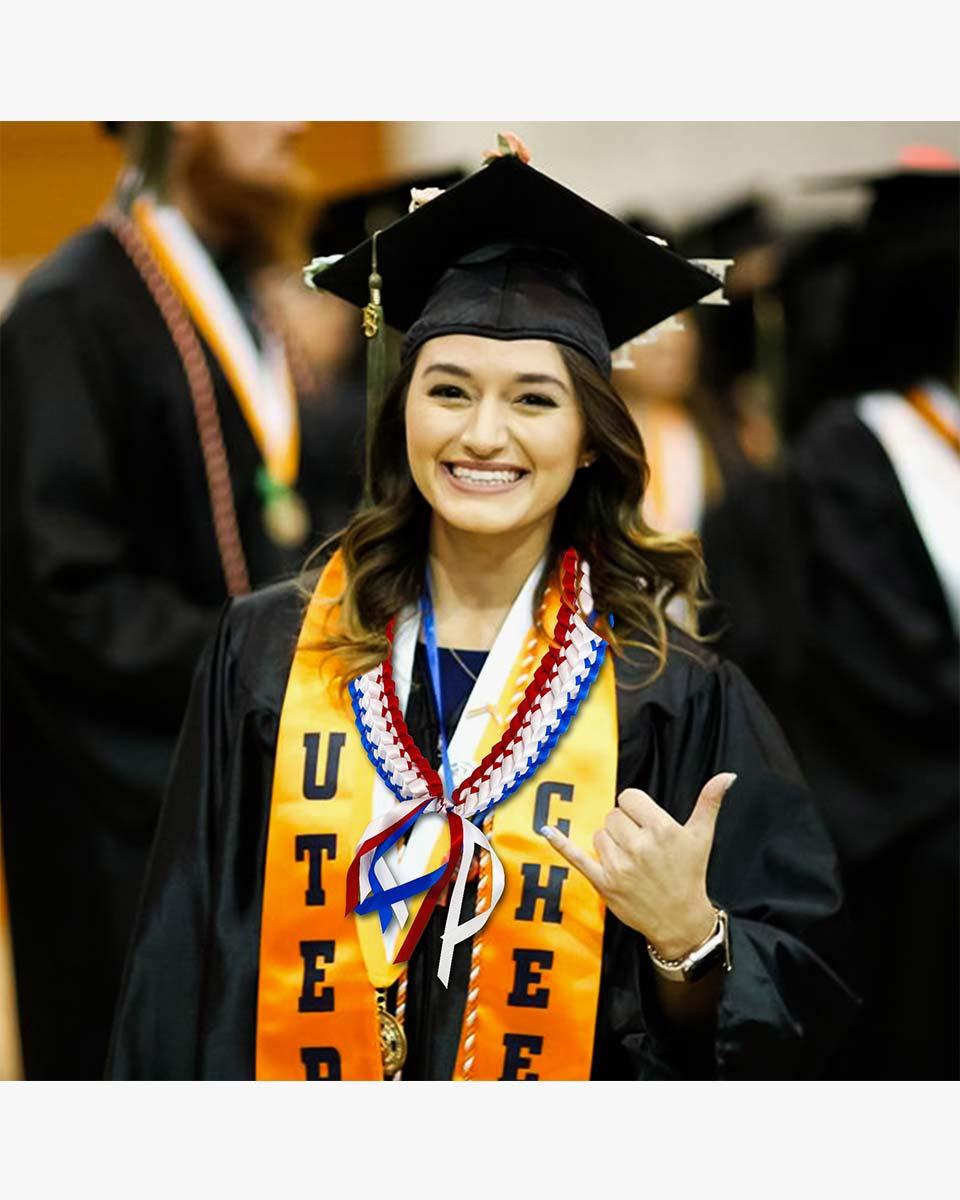 Graduation Leis with National Flag Color Ribbon Lei Braided Necklace - Graduation Seller