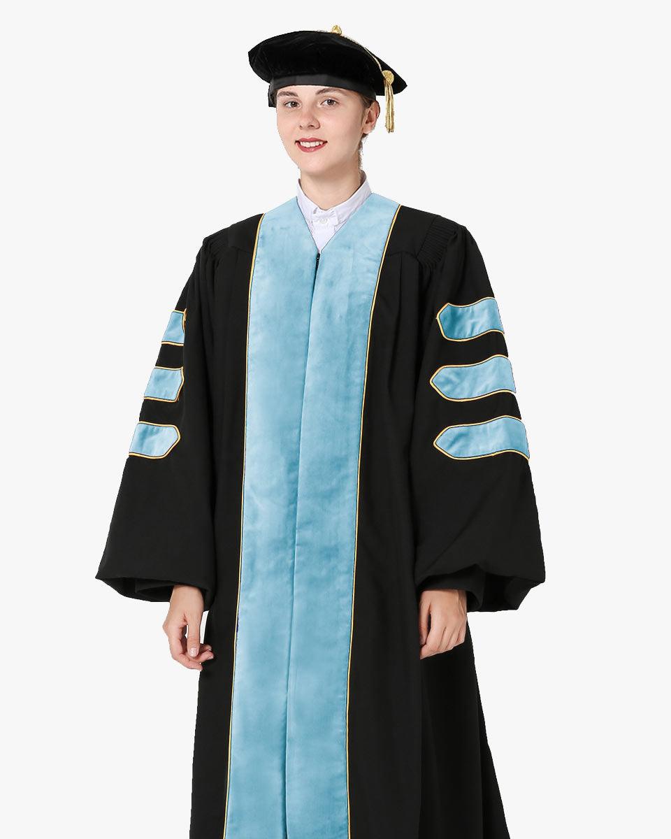 Deluxe Doctoral Tam, Gown & Hood Package - Light Blue - Graduation Seller