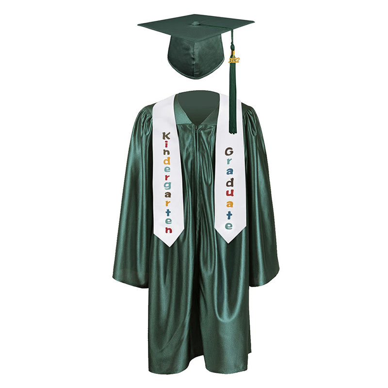 12 shiny Kindergarten/Preschool Graduation Set – Gown, Cap, Stole, Tassel