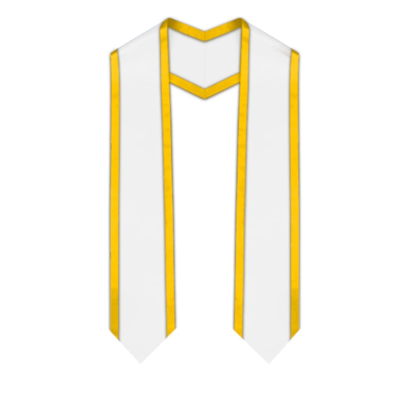 White Pointed Graduation Stole with Gold Trim