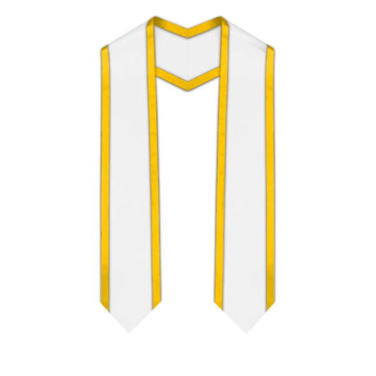 White Pointed Graduation Stole with Gold Trim