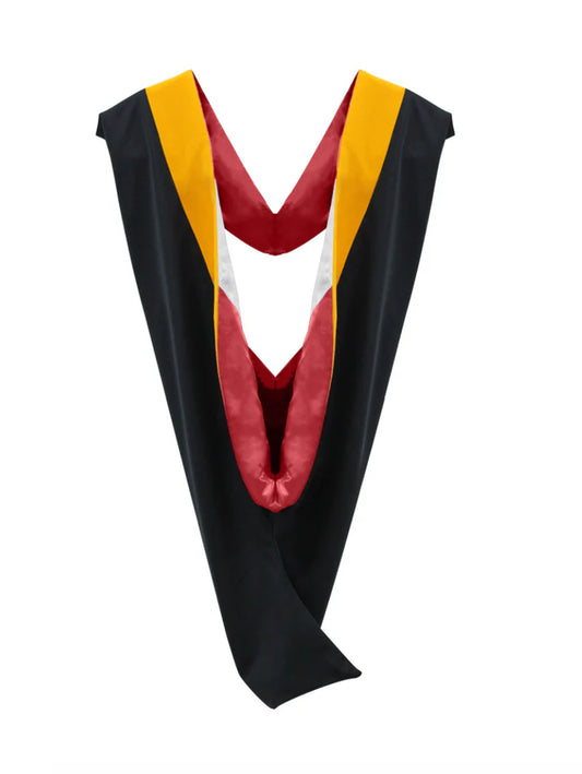 Deluxe Bachelors/Masters Hood - Science Gold Velvet, Red & White