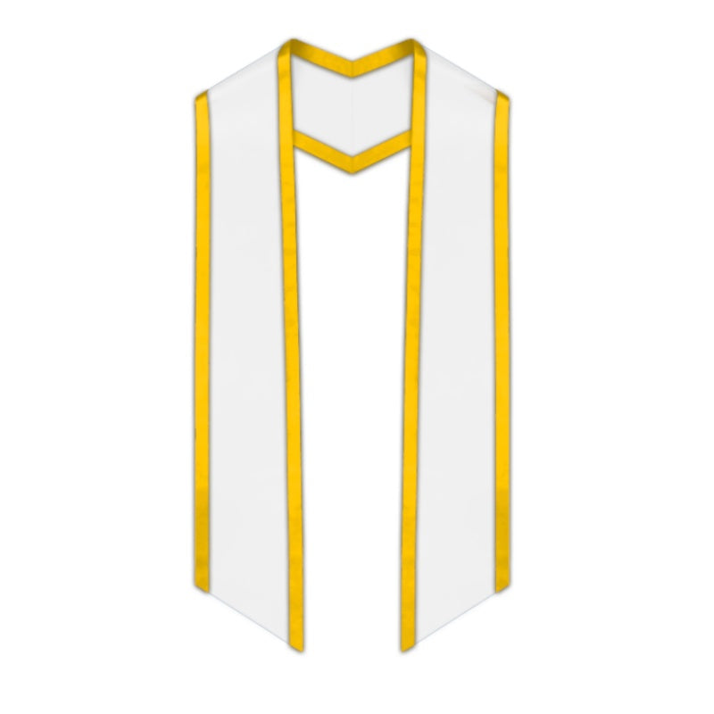 White Slanted Graduation Stole with Gold Trim