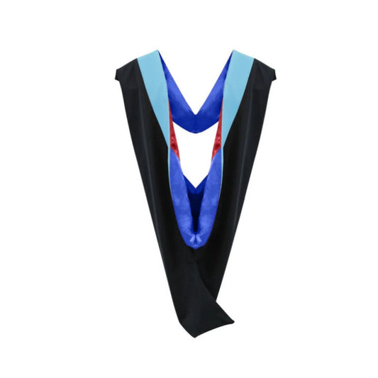 Deluxe Bachelors/Masters Hood - Light Blue Velvet, Royal Blue & Red