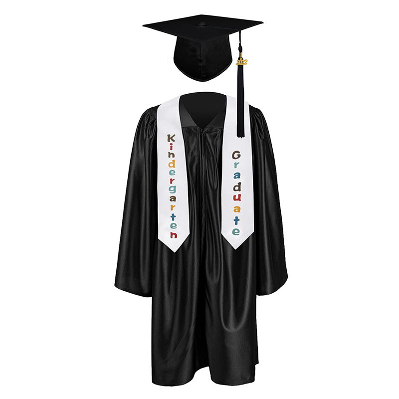 12 shiny Kindergarten/Preschool Graduation Set – Gown, Cap, Stole, Tassel