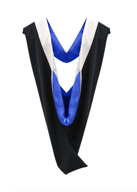 Deluxe Bachelors/Masters Hood - White Velvet, Royal Blue & White