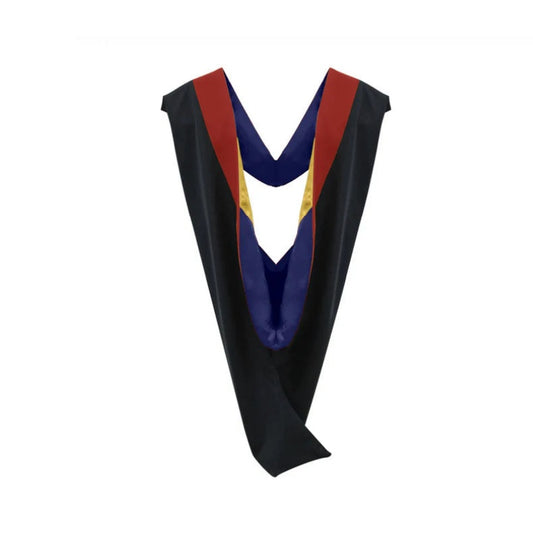 Deluxe Bachelors/Masters Hood - Scarlet Velvet, Dark Blue & Gold