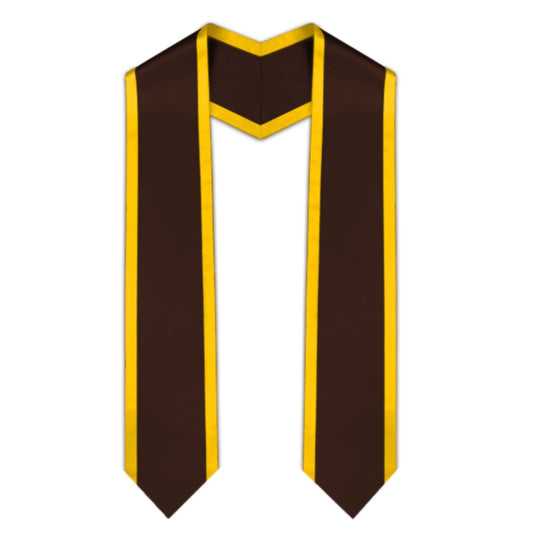 Brown Pointed Graduation Stole with Gold Trim