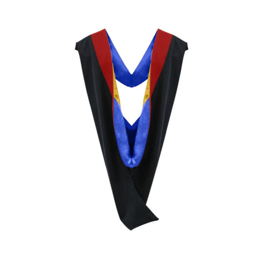 Deluxe Bachelors/Masters Hood - Scarlet Velvet, Royal Blue & Golden Yellow