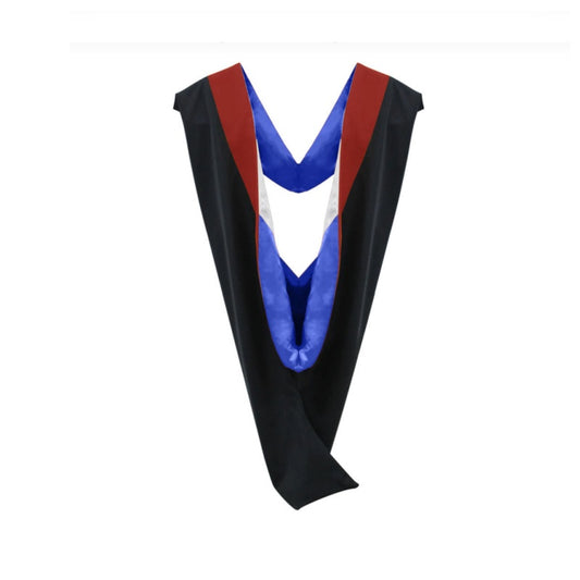 Deluxe Bachelors/Masters Hood - Scarlet Velvet, Royal Blue & White