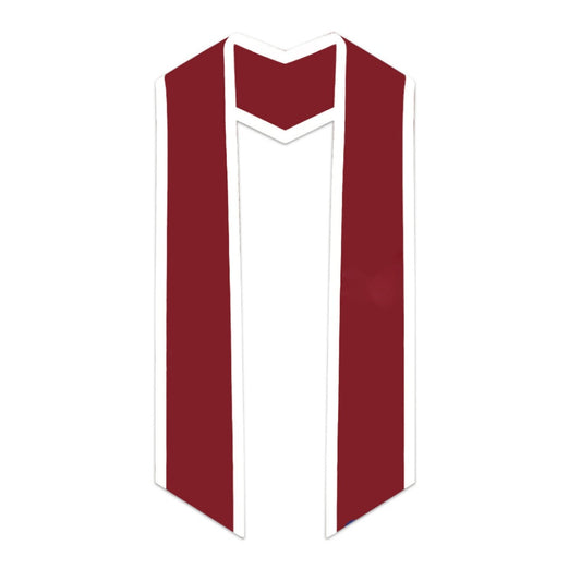 Crimson Slanted Graduation Stole with White Trim