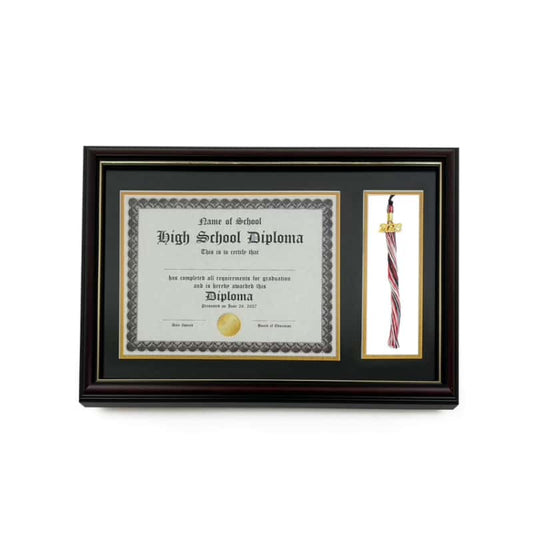 Diploma Frame with Tassel Holder in Real Wood Glossy Cherry with Gold Trim, Fits 8.5 x 11 Certificate