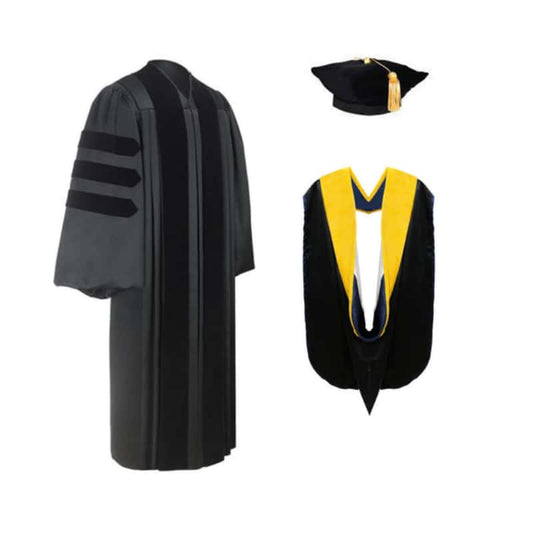 Deluxe Doctoral Graduation Tam, Gown & Hood Package