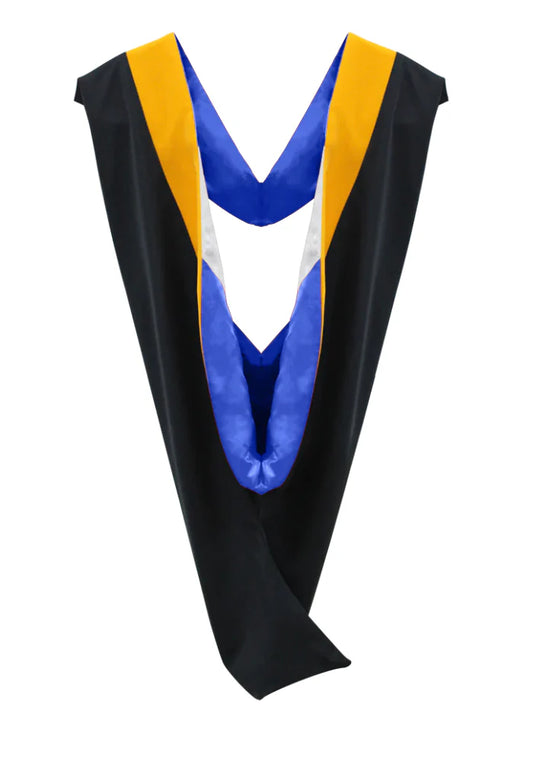 Deluxe Bachelors/Masters Hood - Science Gold Velvet, Royal Blue & White