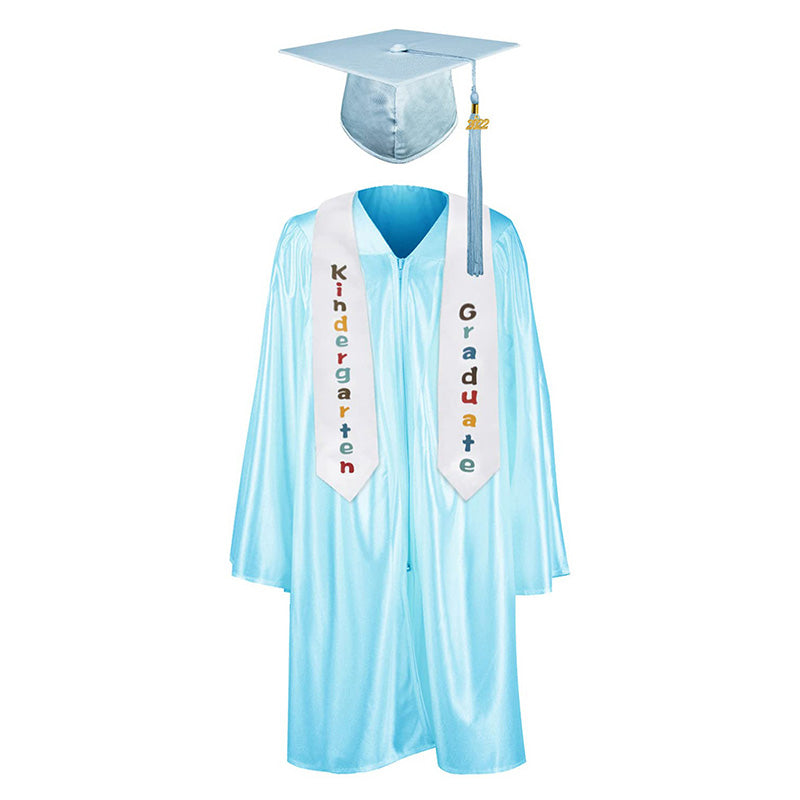 12 shiny Kindergarten/Preschool Graduation Set – Gown, Cap, Stole, Tassel