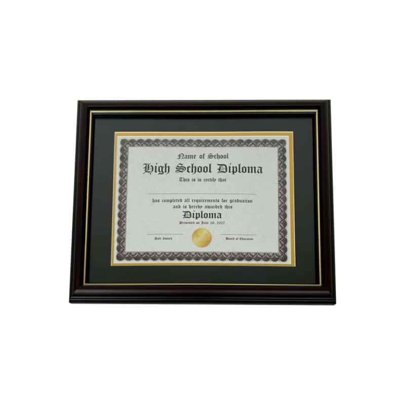 Graduation Diploma Frame in Real Wood Glossy Cherry with Gold Trim, Fits 8.5" x 11" or 11" x 14" Certificate