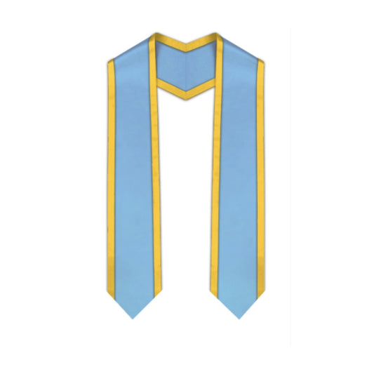 Light Blue Pointed Graduation Stole with Gold Trim