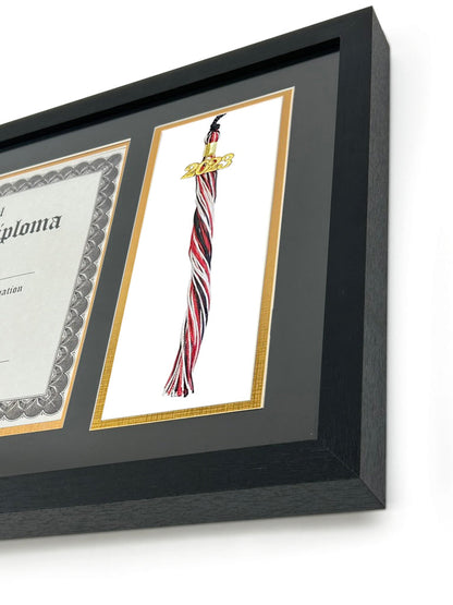 Diploma Frame with Tassel Holder, Double Mat, UV protection, 8.5 x 11 Certificate and 4 x 6 Photo