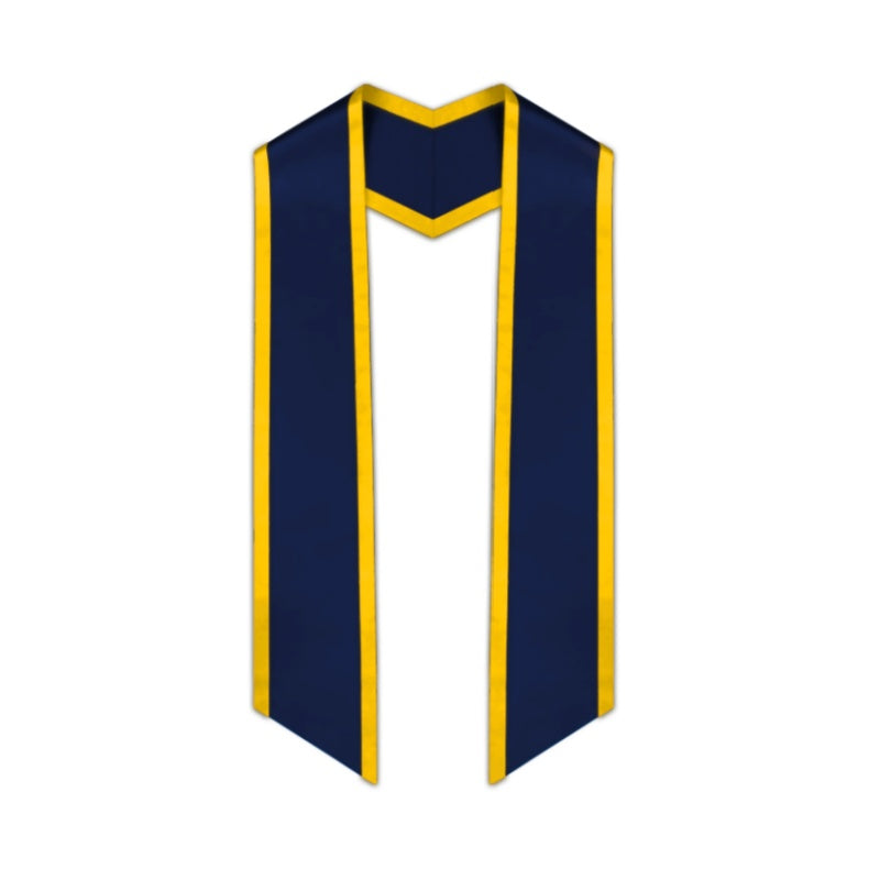 Navy Blue Slanted Graduation Stole with Gold Trim