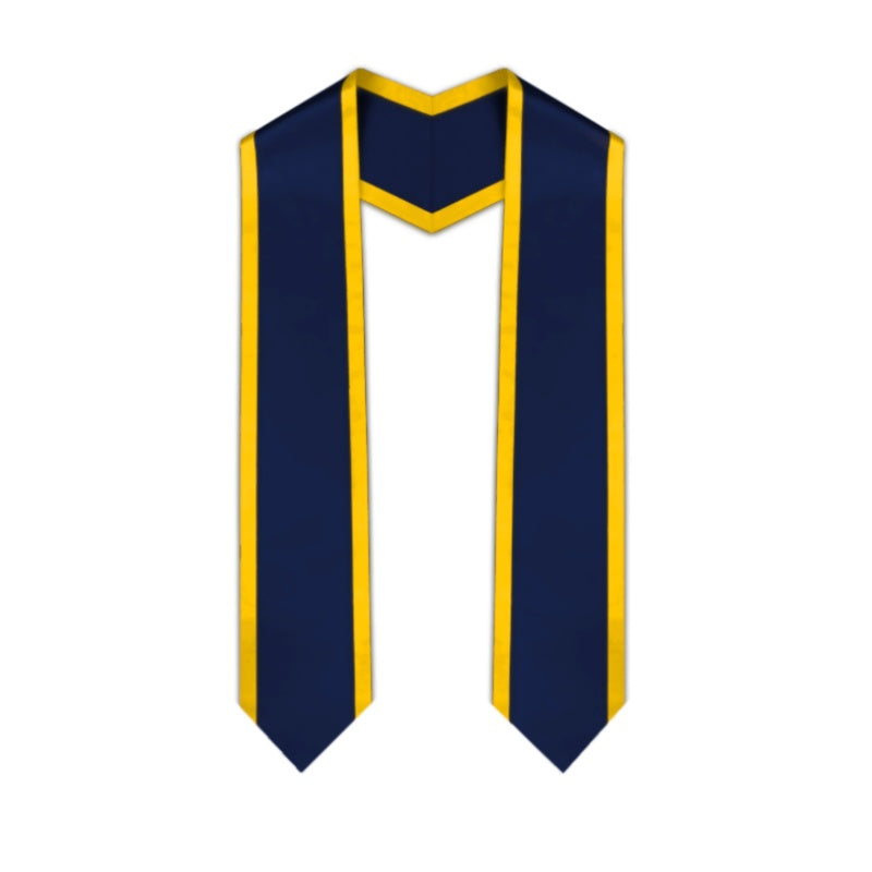 Navy Pointed Graduation Stole with Gold Trim