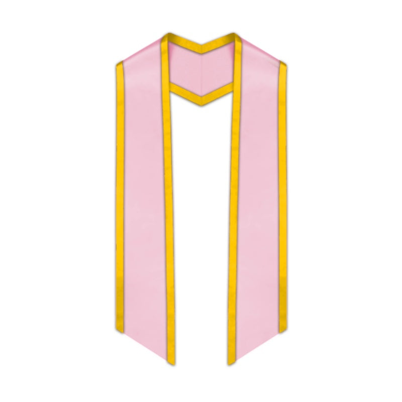 Pink Slanted Graduation Stole with Gold Trim