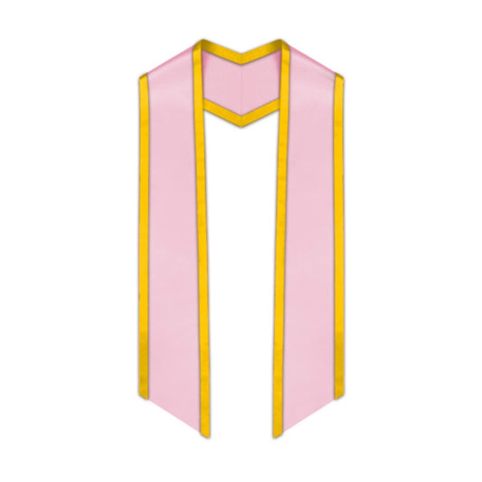 Pink Slanted Graduation Stole with Gold Trim