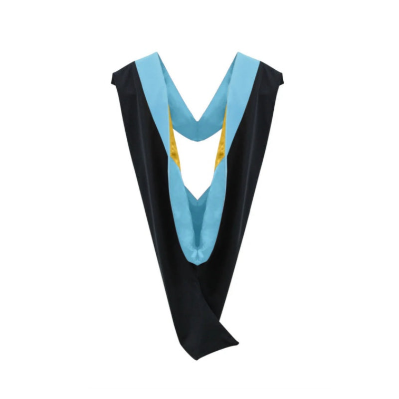 Deluxe Bachelors/Masters Hood - Light Blue Velvet, Light Blue & Golden Yellow