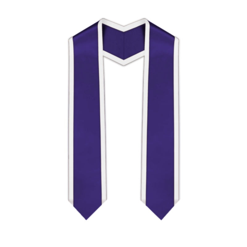 Purple Pointed Graduation Stole with White Trim