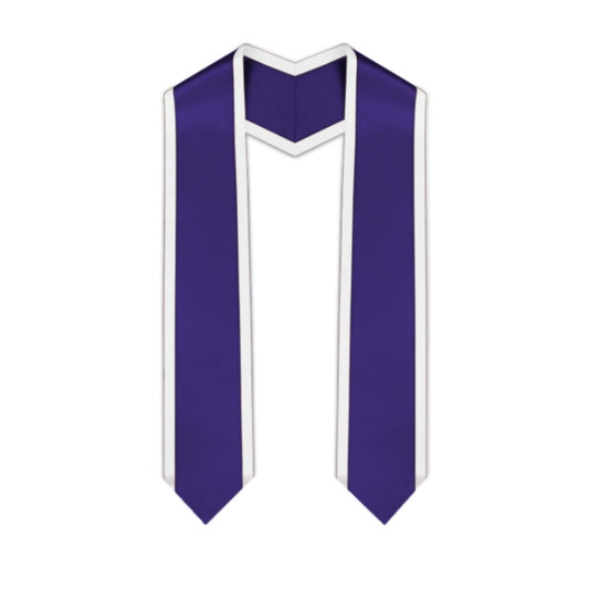 Purple Pointed Graduation Stole with White Trim