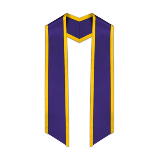 Purple Slanted Graduation Stole with Gold Trim