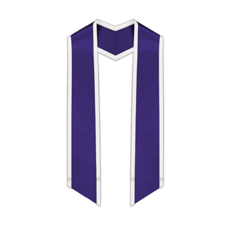 Purple Slanted Graduation Stole with White Trim