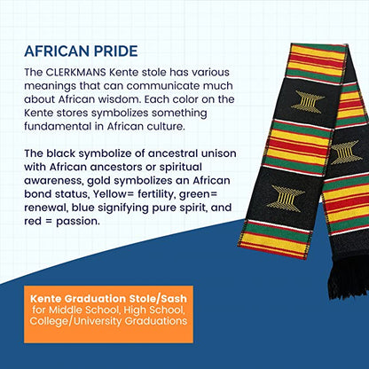 Kente Graduation Kente Stole, Handwoven Kente Sash Cloth