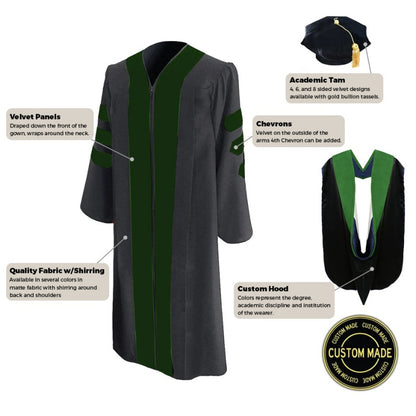 Custom Classic Doctoral Gown, Tam and Hood Package