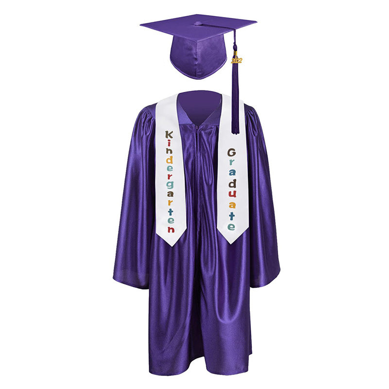 12 shiny Kindergarten/Preschool Graduation Set – Gown, Cap, Stole, Tassel