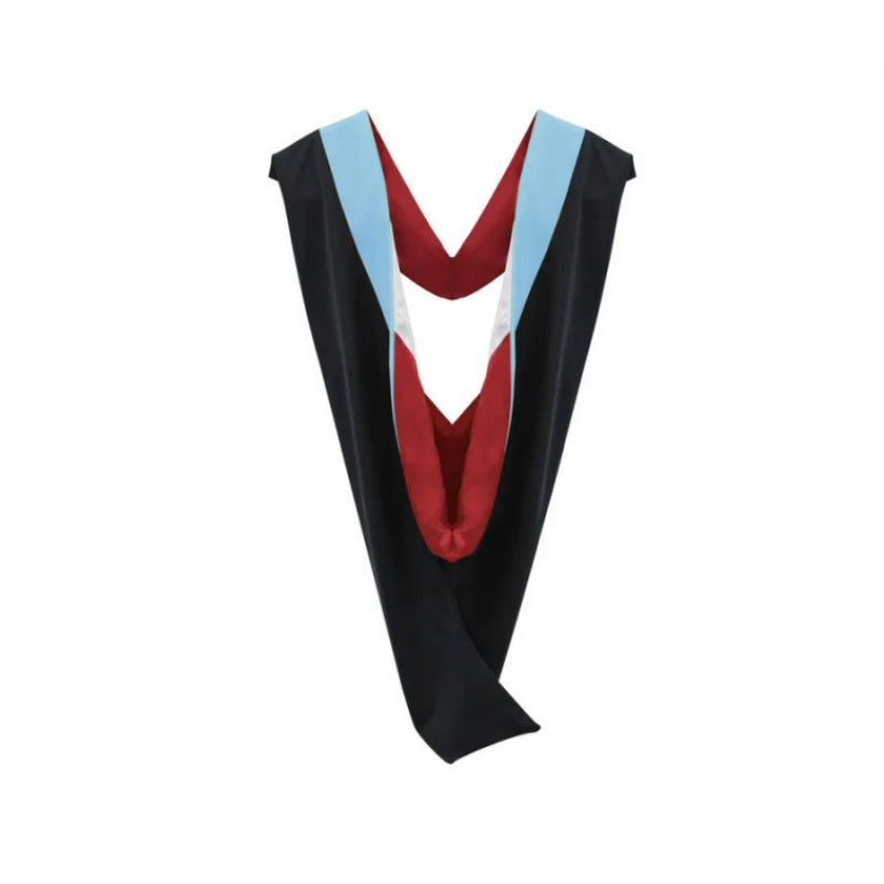 Deluxe Bachelors/Masters Hood - Light Blue Velvet, Red & White