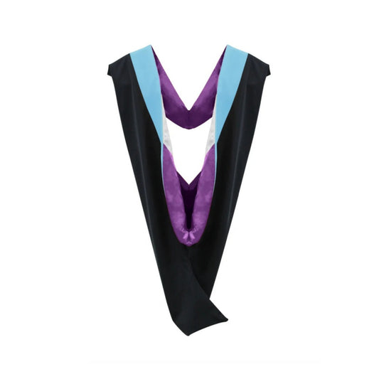 Deluxe Bachelors/Masters Hood - Light Blue Velvet, Purple & White