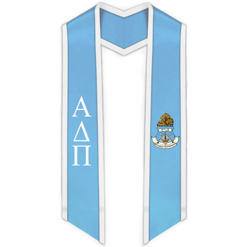 Alpha Delta Pi Trimmed Greek Lettered Graduation Stole w/ Crest