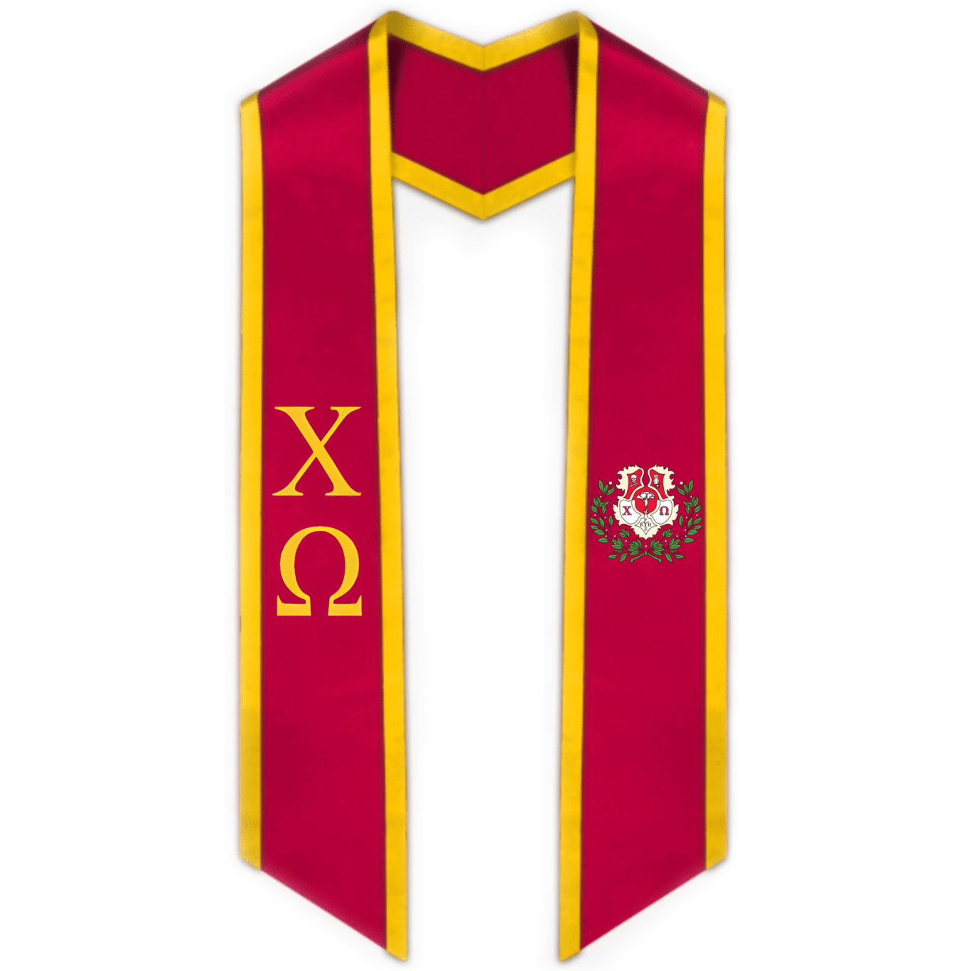 Chi Omega Trimmed Greek Lettered Graduation Stole w/ Crest