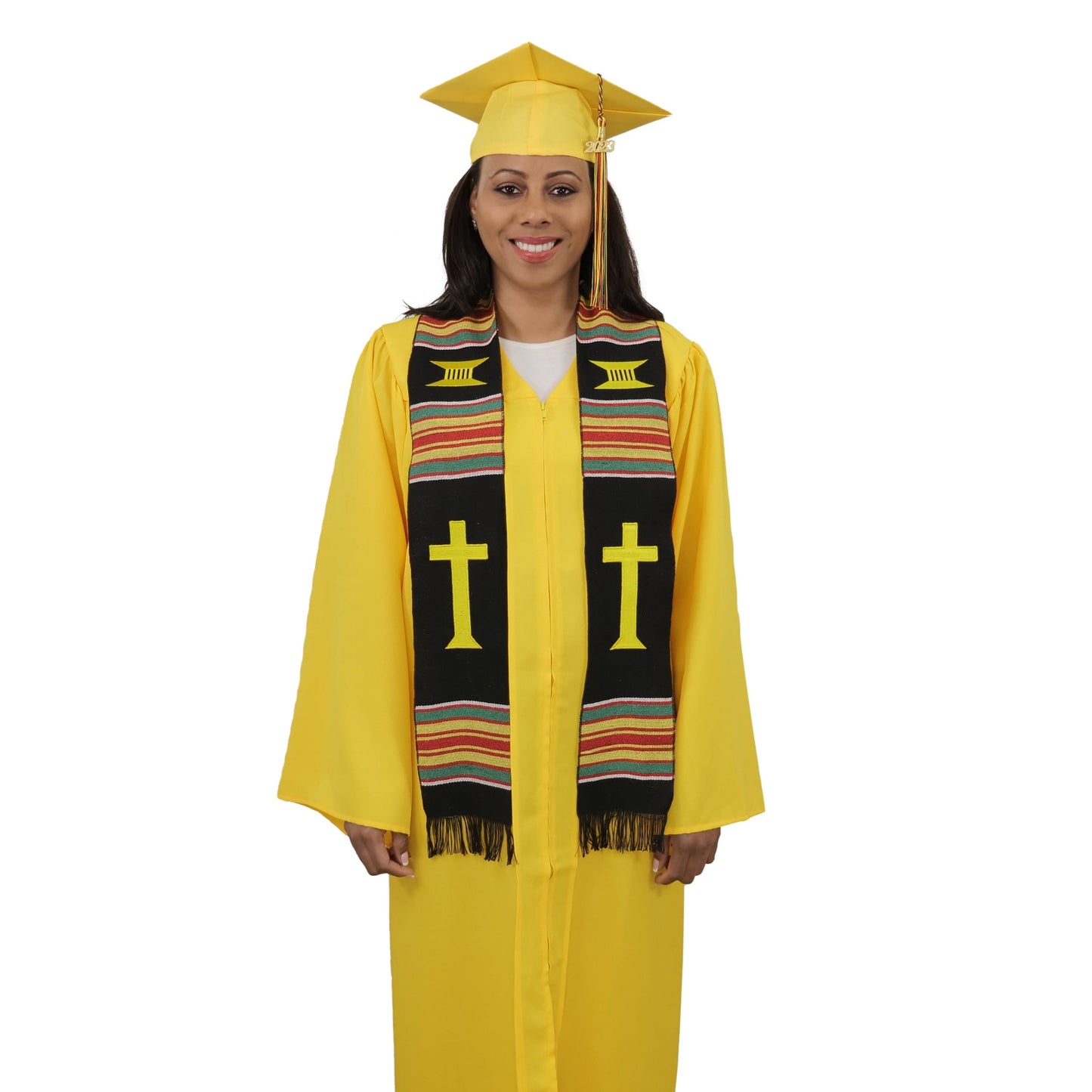 Christian Cross Graduation Kente Stole, Handwoven Kente Clergy Usher Cloth