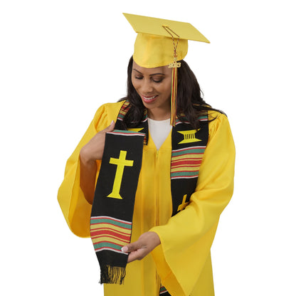 Christian Cross Graduation Kente Stole, Handwoven Kente Clergy Usher Cloth