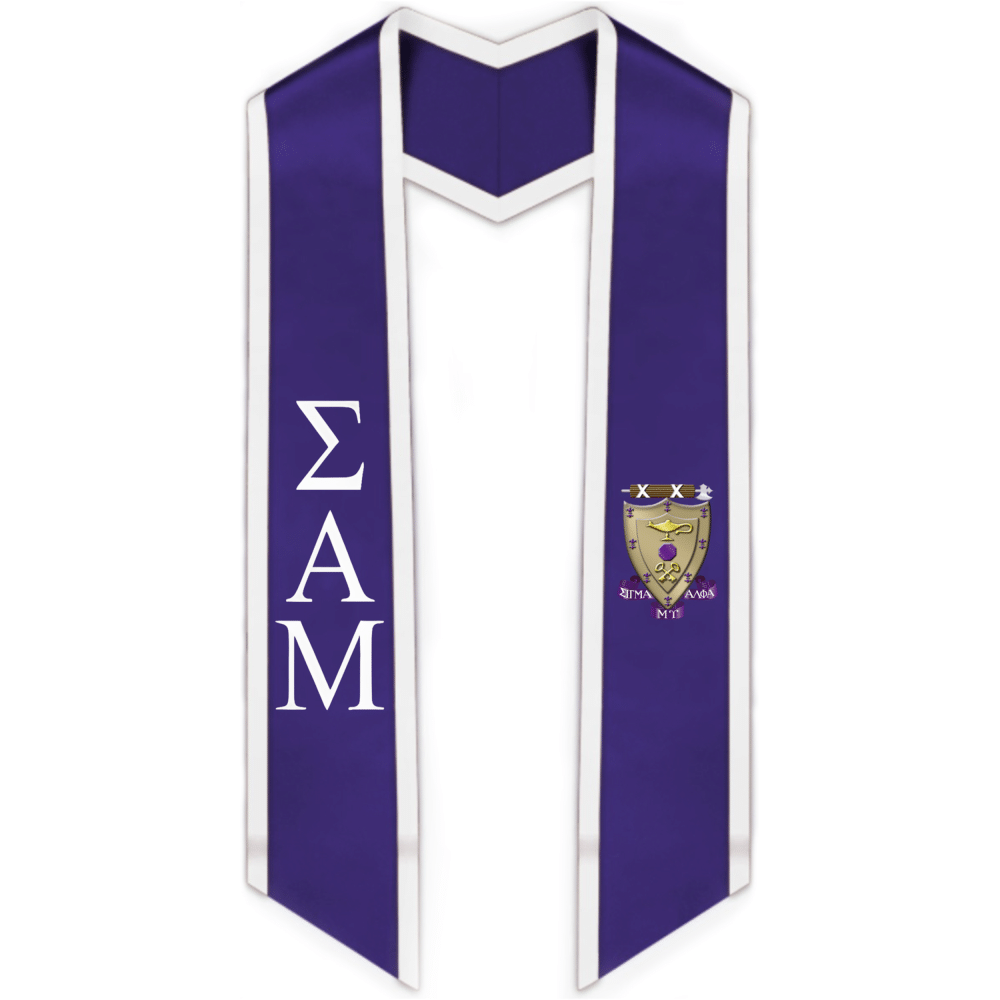 Sigma Alpha Mu Trimmed Greek Lettered Graduation Stole W/ Crest