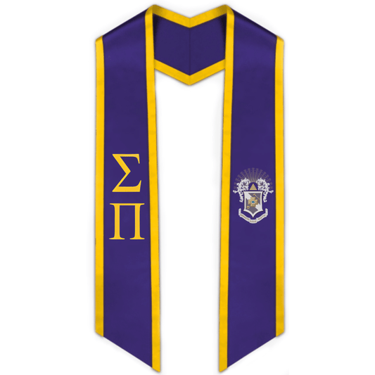 Sigma Pi Trimmed Greek Lettered Graduation Stole W/ Crest