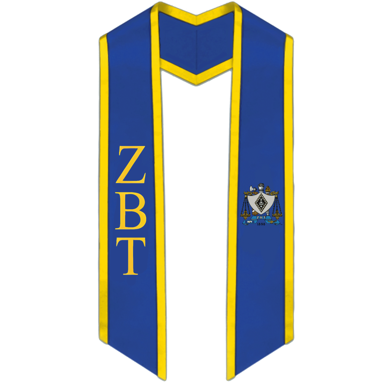 Zeta Beta Tau Trimmed Greek Lettered Graduation Stole w/ Crest