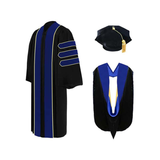 Deluxe PhD Doctoral Graduation Tam, Gown & Hood Package - PhD Blue