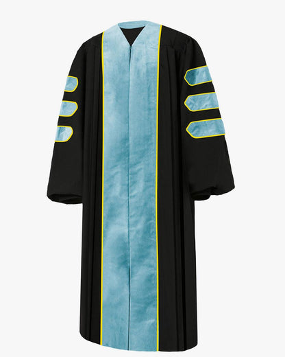Deluxe Doctoral Academic Gowns - Light Blue with Gold Piping - Graduation Seller
